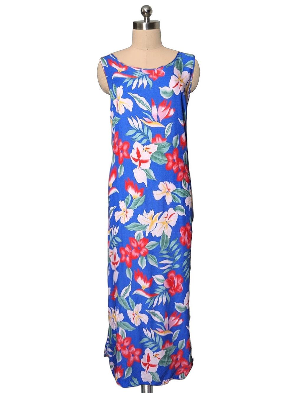 JANE ASHLEY Blue Tropical Floral Hawaiin Cruise Dress Vacation Beach L